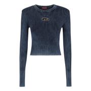 Blauwe Ribgebreide Top Aw24 Diesel , Blue , Dames