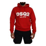 Rode Bedrukte Hoodie Pullover Sweater Dsquared2 , Red , Heren