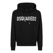 Zwarte Katoenen Hoodie met Bedrukte Letters Dsquared2 , Black , Heren