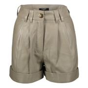 Leren shorts met zakken Balmain , Beige , Dames