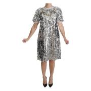 Zilveren Pailletten Kristal Shift Jurk Dolce & Gabbana , Gray , Dames