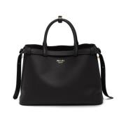 Zwarte Leren Tote Tas Prada , Black , Dames