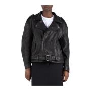 Verweerde Leren Bikerjas Acne Studios , Black , Dames