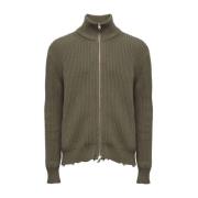 Groene Geribde Katoenen Cardigan met Rits MM6 Maison Margiela , Green ...