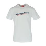 Wit Bedrukt T-shirt Ronde Hals Mannen Diesel , White , Heren