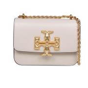 Crème leren schoudertas met dubbel T-logo Tory Burch , Beige , Dames