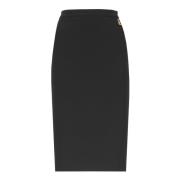 Zwarte Crêpe Rok met Logo Bedel Elisabetta Franchi , Black , Dames