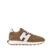 Beige Suède Sneakers Paneelontwerp Hogan , Brown , Heren