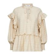 Frill Blouse met Pofmouwen Co'Couture , Beige , Dames