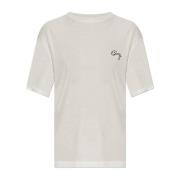 Gestreept T-shirt met logo Anine Bing , Beige , Dames