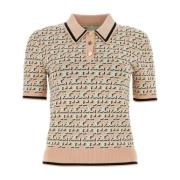 Gedrukte Viscose Polo Shirt Tory Burch , Beige , Dames