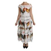 Elegante witte midi-jurk met haanprint Dolce & Gabbana , Multicolor , ...