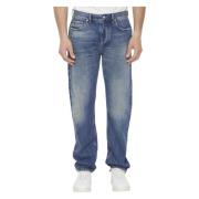 Blauwe Faded Straight-Leg Jeans Burberry , Blue , Heren