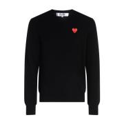 Zwarte V-hals Hart Patch Trui Comme des Garçons Play , Black , Heren