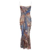 Hemelgedrukte gedrapeerde tule maxi-jurk Balmain , Multicolor , Dames