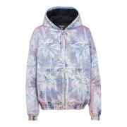 Denim capuchonbomberjack met palmboomprint Balmain , Multicolor , Here...