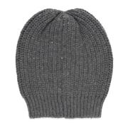 Grijze Cashmere Zijde Beanie Cap Paillettes Brunello Cucinelli , Gray ...