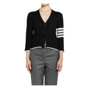 Zwarte V-hals Cardigan met 4-Bar Streep Thom Browne , Black , Dames