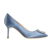 Blauw Satijn Kristal Gesp Stiletto Hak Manolo Blahnik , Blue , Dames