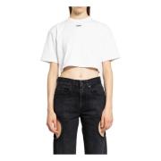 Rib Cropped Tee met Off Stamp Off White , White , Dames