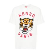 Witte Tijgerprint Jersey T-shirt Kenzo , White , Dames