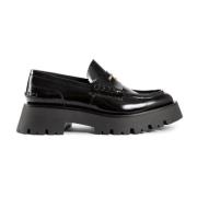 Zwarte Lug Loafer met Gouden Logo Alexander Wang , Black , Dames