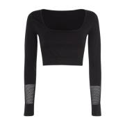 T-Shirt Crop Lange Mouwen Naadloos F**k , Black , Dames