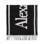 Fringe Logo Print Wraparound Sjaal Alexander McQueen , Black , Heren