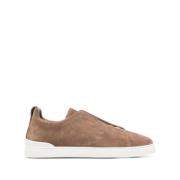 Bruine Suède Slip-On Sneakers Ermenegildo Zegna , Beige , Heren