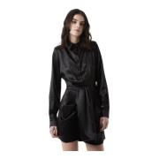 Satin Chemisier Jurk met Puntkraag Silvian Heach , Black , Dames