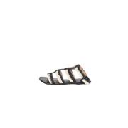 Raffia Gestreepte Leren Sandalen Manebí , Black , Dames