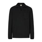 Bio Fleece Katoenen Sweater met Diepe Opening Massimo Alba , Black , H...