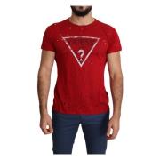 Rood Katoenen Stretch T-Shirt Guess , Red , Heren
