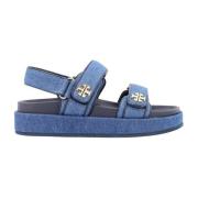 Denim Logo Sandalen met Metalen Details Tory Burch , Blue , Dames