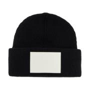 Gebreide wollen beanie muts met logopatch MM6 Maison Margiela , Black ...