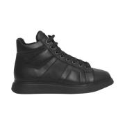 Zwarte Leren High-Top Sneakers Logo Cerruti 1881 , Black , Dames