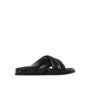 Zwarte Leren Gevlochten Sandalen Anine Bing , Black , Dames