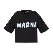 T-shirt met bedrukt logo Marni , Black , Dames