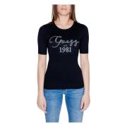 Zwart Bedrukt Kort T-shirt Guess , Black , Dames