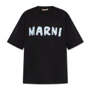 T-shirt met bedrukt logo Marni , Black , Dames