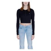 Henley T-Shirt Dames Katoen Elastaan Tommy Jeans , Black , Dames