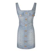 Blauwe Denim Mini Jurk met Gouden Knopen Balmain , Blue , Dames