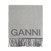 Grijze Wol Logo Print Sjaal Ganni , Gray , Dames