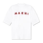 T-shirt met bedrukt logo Marni , White , Heren