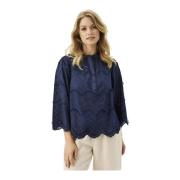 Luna Blouse Marineblauw Geborduurd Vrouwelijk IN Front , Blue , Dames