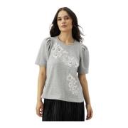 Grijze Melange Geborduurde Blouse IN Front , Gray , Dames