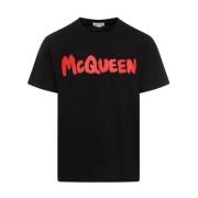 Zwart Rood T-Shirt 0512 Alexander McQueen , Black , Heren