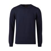 Chunky Merino Wool Crew Neck Sweater Stenströms , Blue , Heren