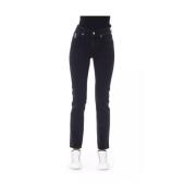 Trendy Zwarte Jeans met Driekleurige Accenten Baldinini , Blue , Dames