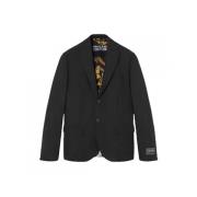 Zwarte Barok Blazer Revers Kraag Versace , Black , Heren